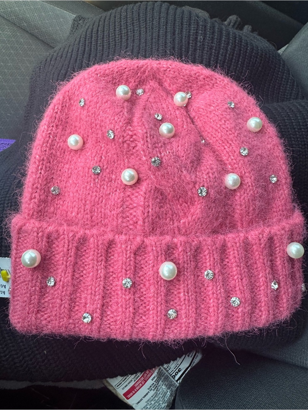 Maeve Pink Rhinestone Embellished Knit Beanie